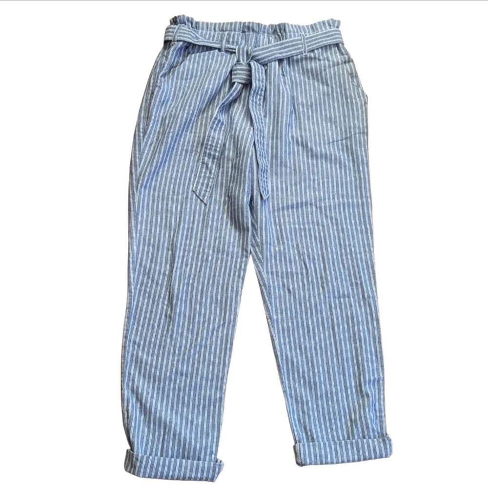 Free People Paperbag Waist Lightweight Nautical Stripes Linen Cropped Pants